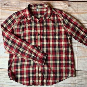 Uniqlo‎ Flannel Plaid Button Down Red 11-12 years